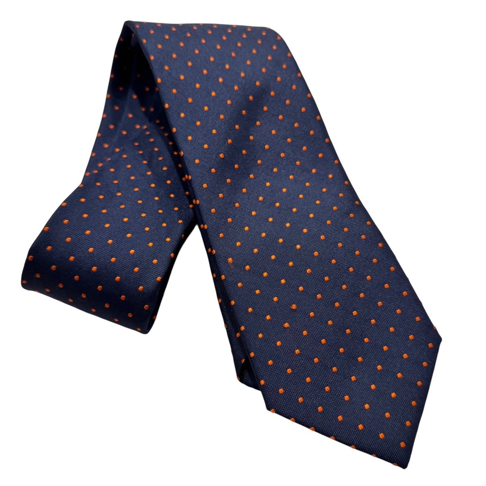Tommy Hilfiger Mens Silk Tie Navy Blue Orange Square‎ Polka Dot Geometric 3.25in